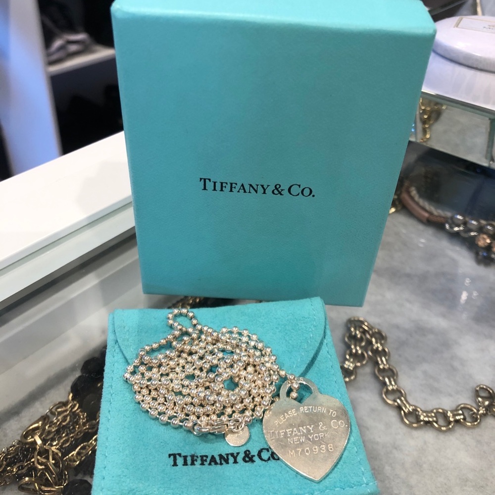 Sterling Silver Tiffany & Co. Heart Dog Tag 34”